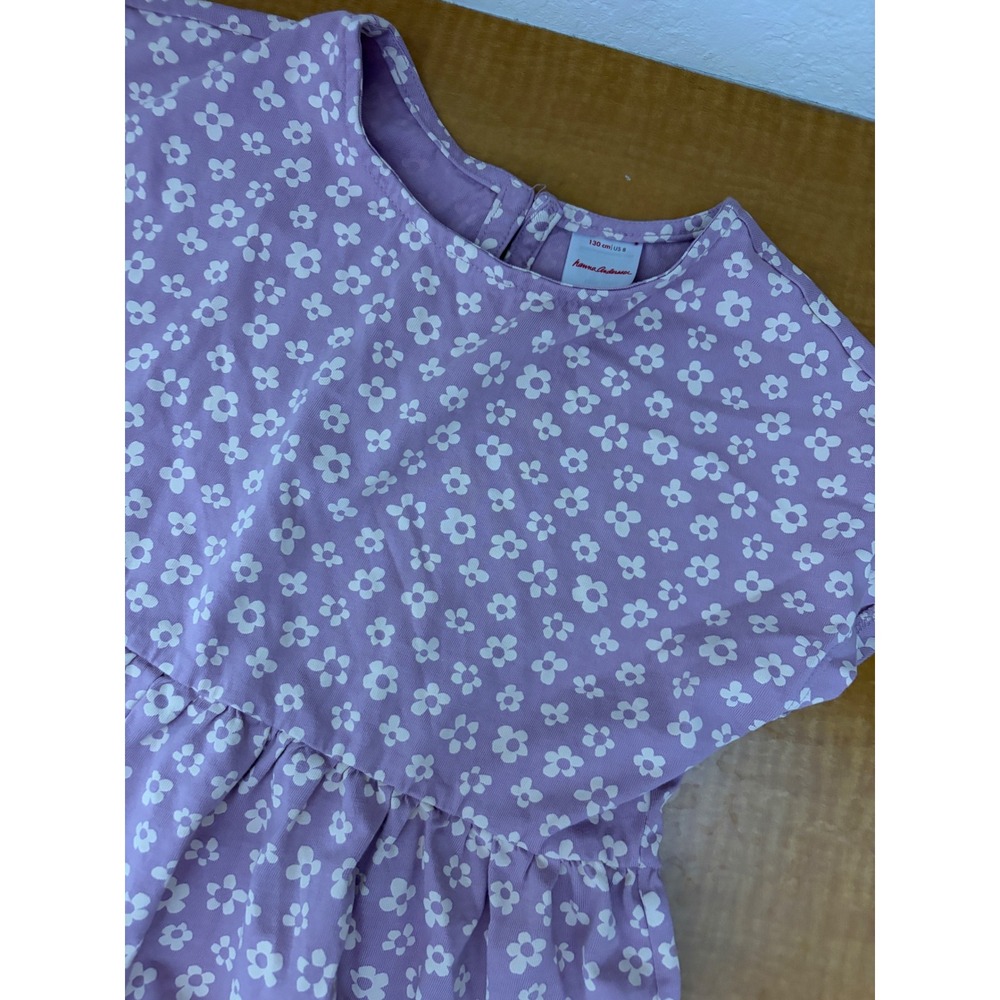 Hanna Andersson Girls Purple Daisy Floral Cotton Jersey Dress Size 8 130cm